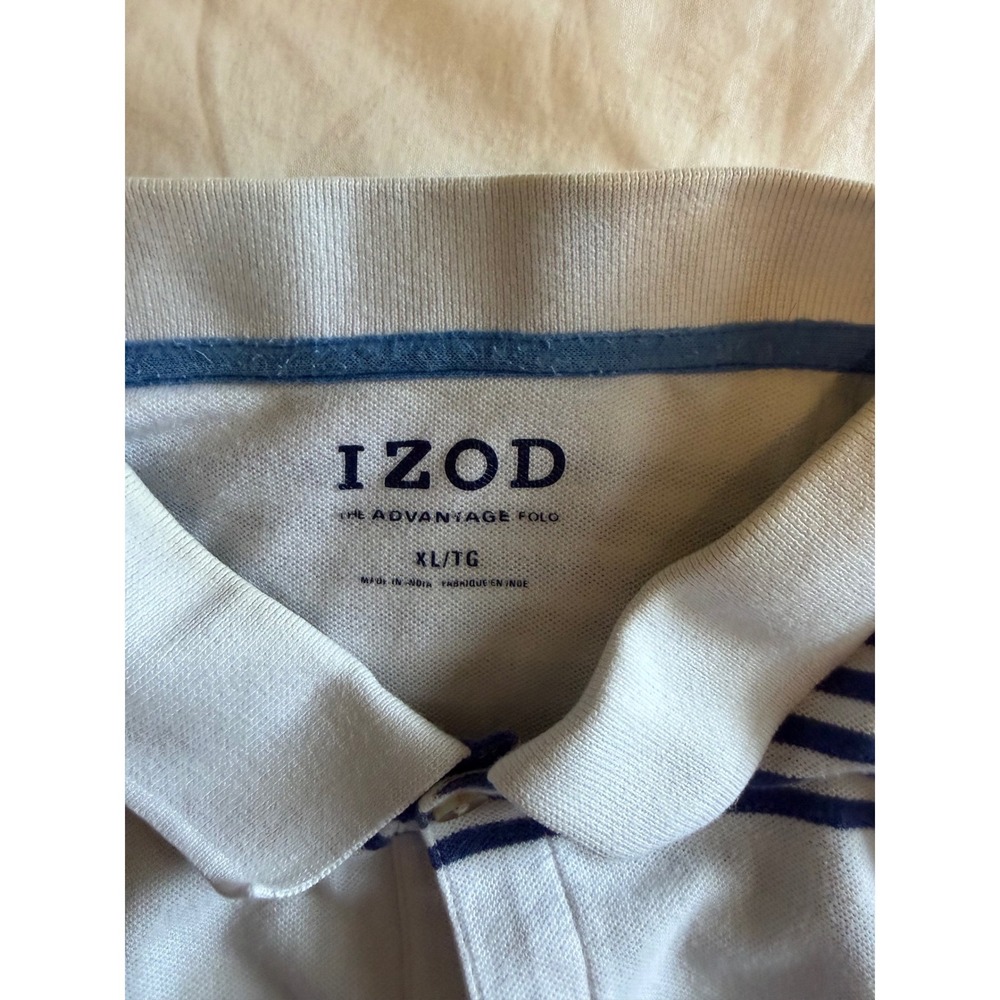 IZOD Advantage Polo Mens XL White Blue Striped Short Sleeve Cotton Golf Preppy - Picture 4 of 11